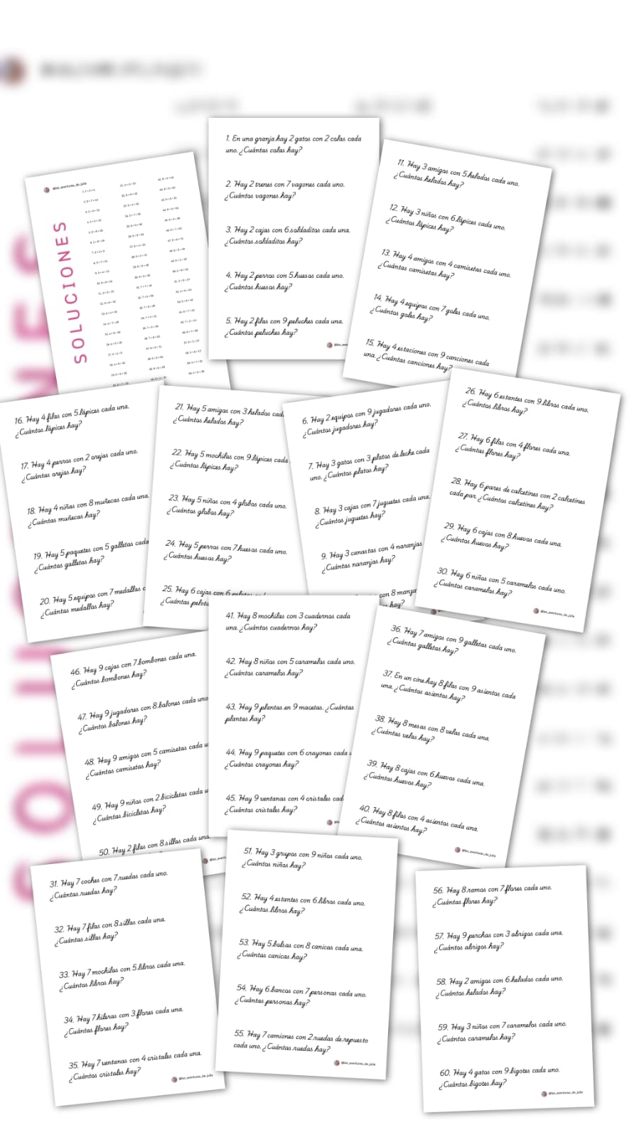 PACK 60 PROBLEMAS DE MULTIPLICACIONES Y TABLA PITAGÓRICA